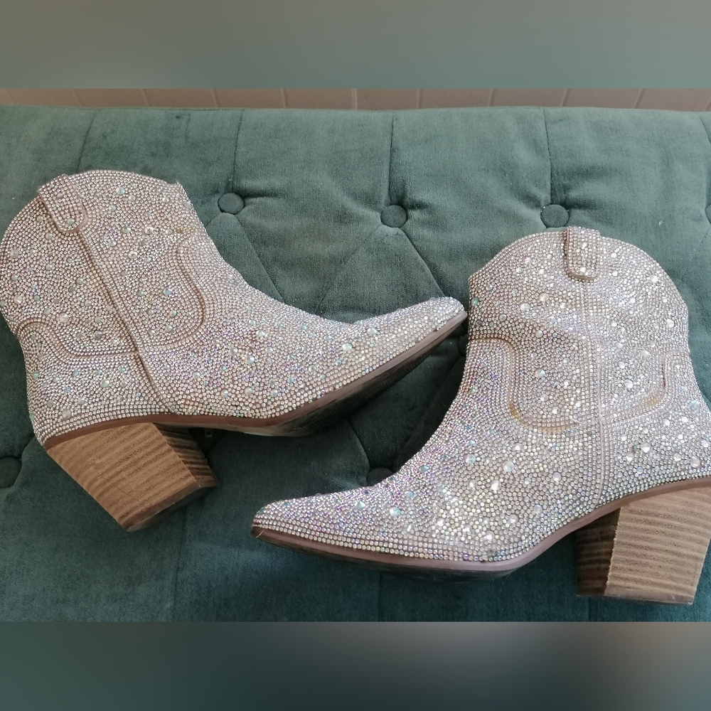 Rhinestone Ankle Boots Cowboy Western Country 9.5